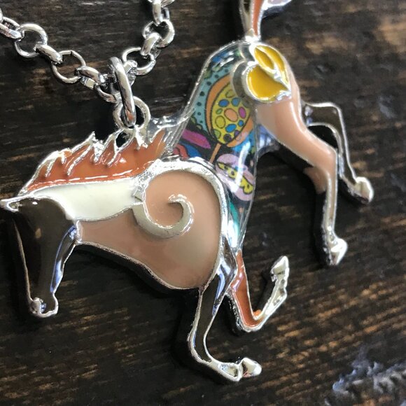 Equestrian Psychedelic Enamel HORSE Necklace 791 - Picture 5 of 8